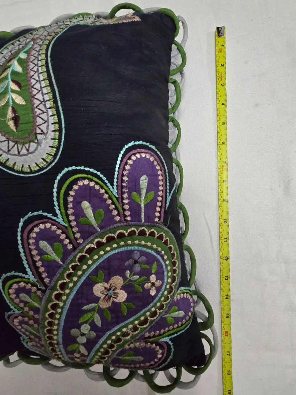 Pier 1 Decorative Paisley Print Throw Pillow Blue Green Purple Zipper EUC.